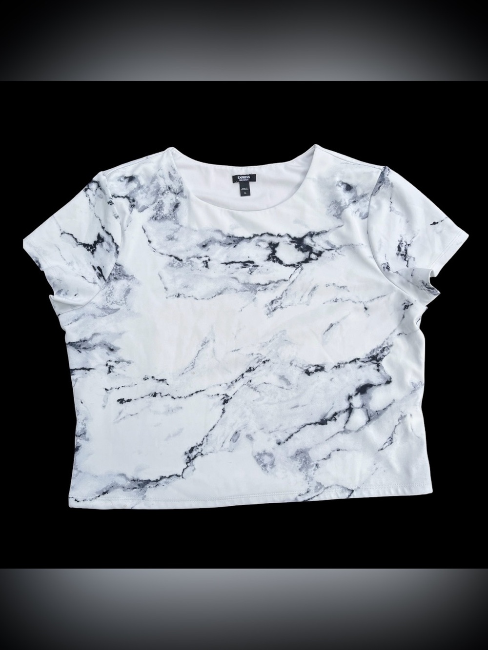 Express Marble Print Super Soft Scoop Neck Short Sleeve Crop Top Women’s Sz XL
